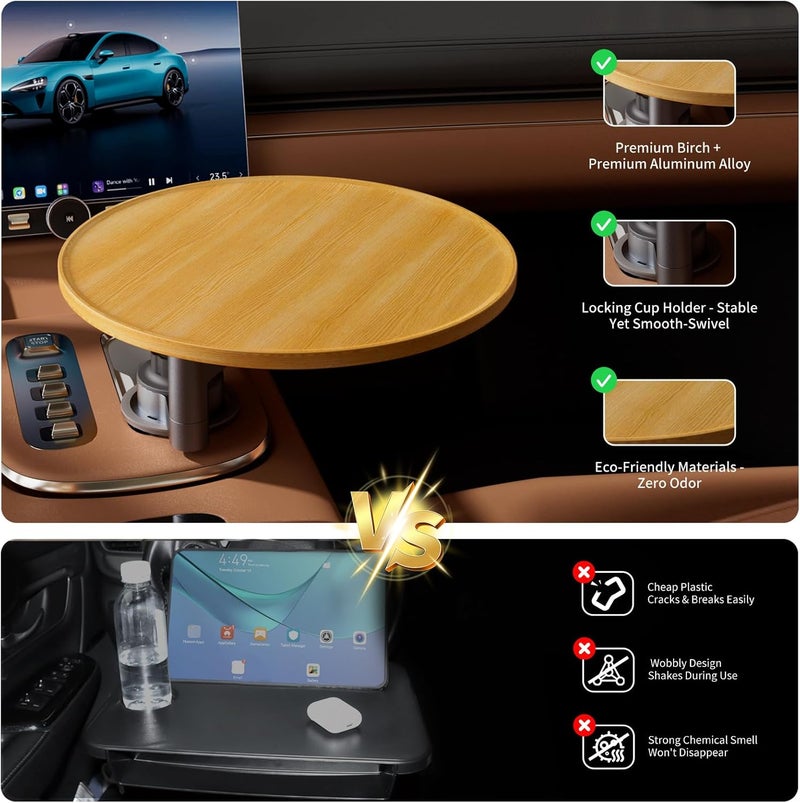 AXVLU Car Tray & Car Desk for Laptop, 360° Rotating Wood Cup Holder Table, Steering Wheel Tray, Car Accessories for Women & Men,Compatible with Tesla Model Y/3/S, Ford F150/Explorer/Maverick & Most Vehicles - Image 4